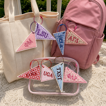Personalized College Bag Charm, Custom Flag Bag Charm, Embroidered Backpack Charm, Sorority Style Tote Charm, Big Little Gift