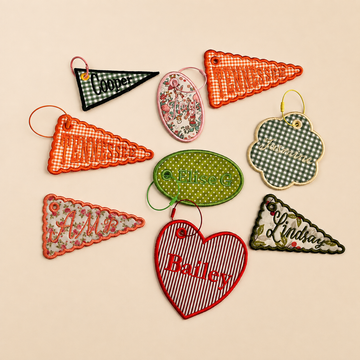 Personalized Embroidered Name Bag Charm, Custom Fabric Backpack Tag, Preppy Coquette Keychain, Floral Gingham Tote Gift for Girls