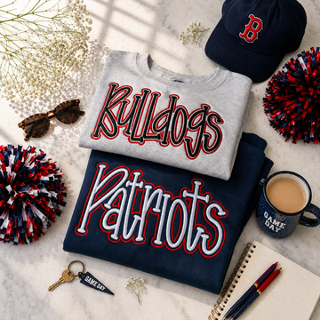 Custom Team Name Embroidered Sweatshirt, Script Chenille Crewneck, Sport Team Apparel, Personalized School Merch, Custom Mascot Shirt