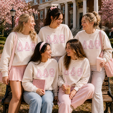 Custom Greek Letter Sweatshirt, Personalized Sorority Gift Crewneck, Pink Applique Embroidered Big Little Reveal Top, Coquette Varsity Style