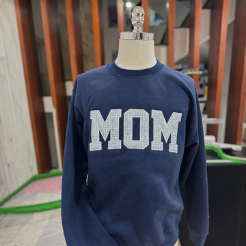 Custom Embroidered Mom Sweatshirt, Gingham Applique Crewneck, Personalized Mom Gift, Cozy Minimal Pullover, Mother’s Day Gift