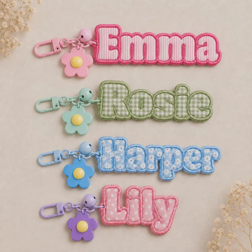 Personalized Embroidered Name Keychain, Custom Fabric Applique Bag Charm, Backpack Tag for Tote, Lunchbox or School Bag