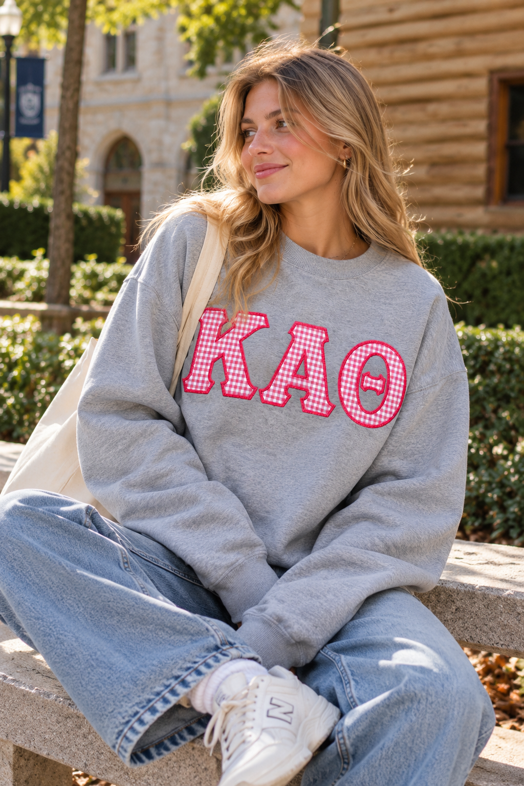 Kappa Alpha Theta Stitched Letter Shirt – ΚΑΘ Gingham Appliqué Tee, Sweatshirt or Hoodie