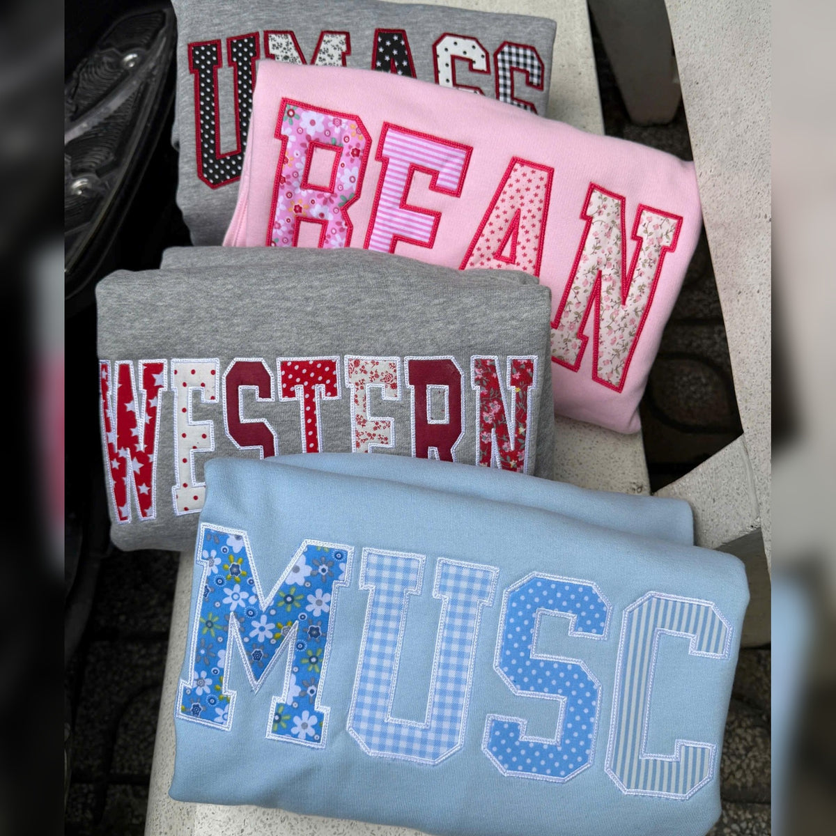 Patchwork Name Sweatshirt, Custom Word Crewneck, Personalized City State Applique Sweater, Boutique Gift for Her