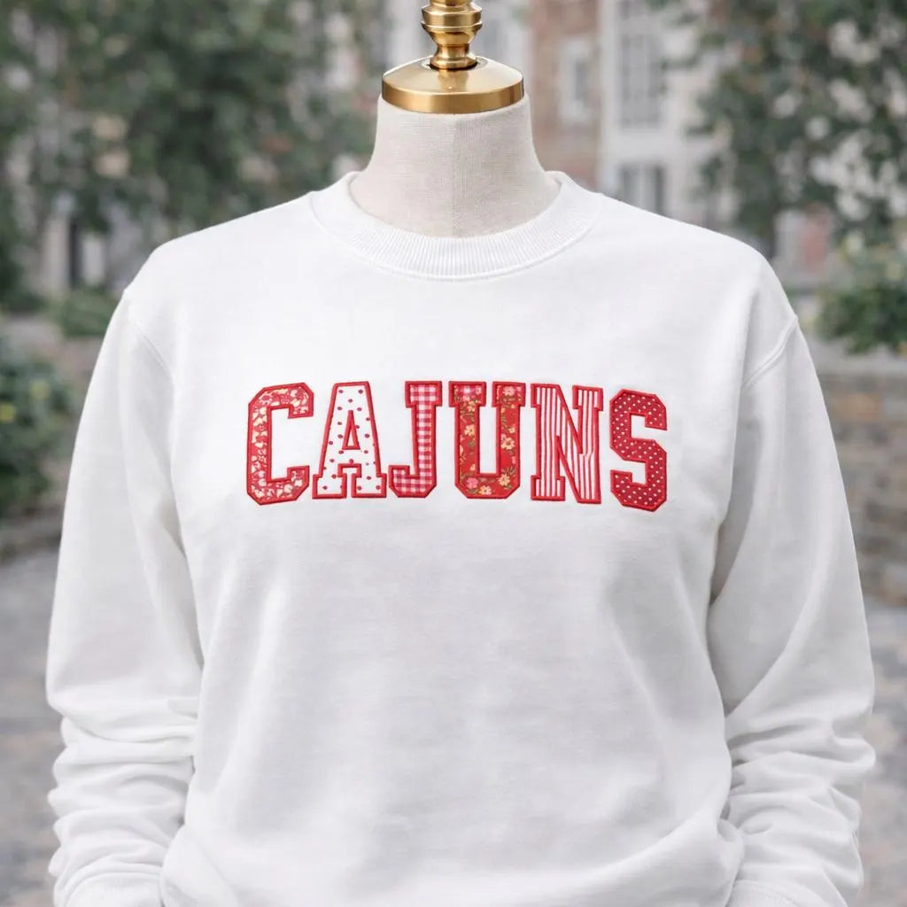 Custom Embroidered College Letter Sweatshirt, Personalized Applique Floral Gingham Polka Dot Crewneck, Custom Merch Gift for Her