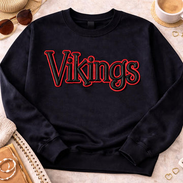 Custom Vikings Embroidered Sweatshirt, Personalized College Merch University Style Crewneck, Custom Embroidered Apparel, Varsity Merch Gift