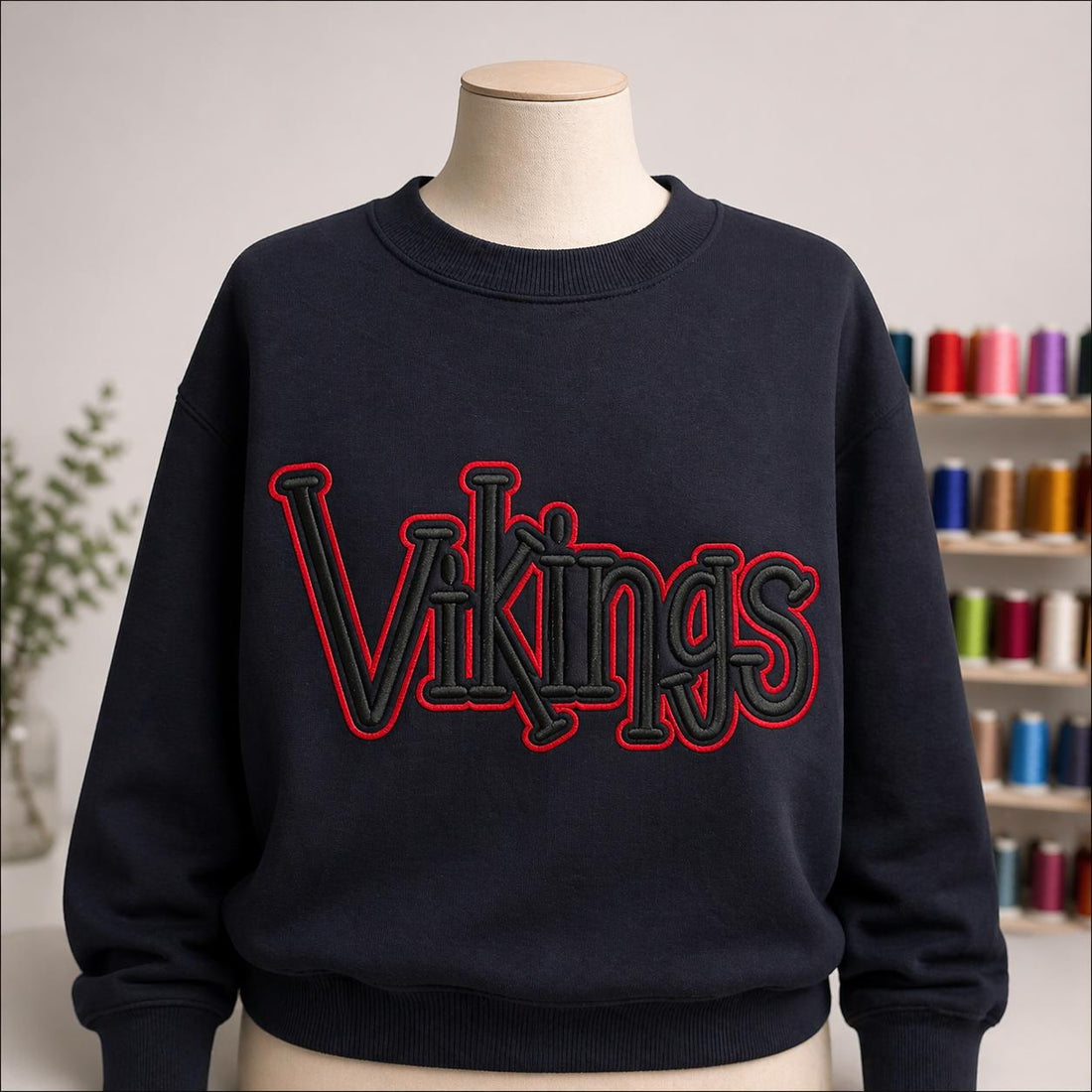 Custom Vikings Embroidered Sweatshirt, Personalized College Merch University Style Crewneck, Custom Embroidered Apparel, Varsity Merch Gift