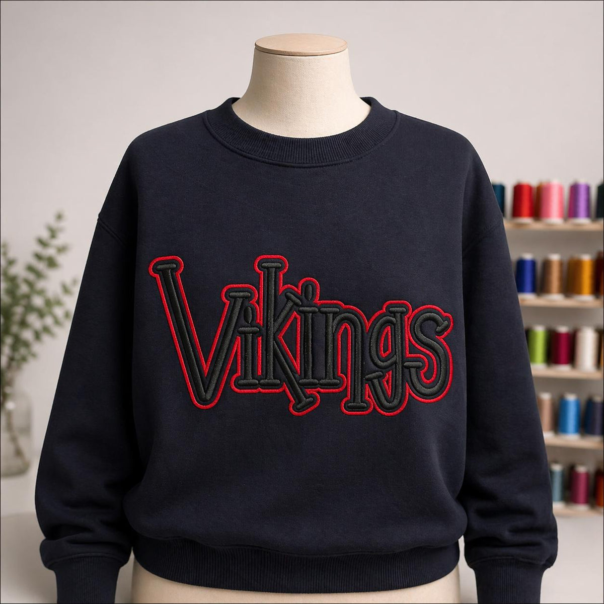 Custom Vikings Embroidered Sweatshirt, Personalized College Merch University Style Crewneck, Custom Embroidered Apparel, Varsity Merch Gift