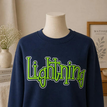 Personalized 3D Puff Embroidered Sweatshirt, Varsity Lightning Crewneck, College Style Pullover, Custom Name Shirt, Trendy Merch
