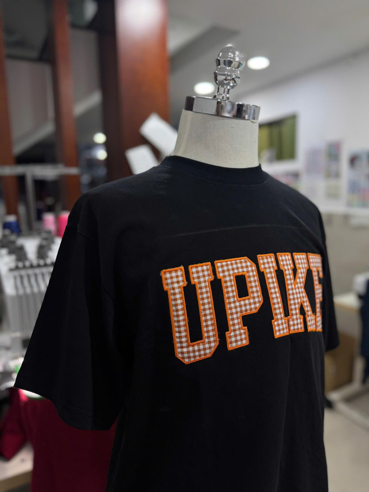 Custom Varsity Letter Embroidered T Shirt, Upike Gingham Applique Tee, Personalized Name Shirt, College Style Custom Initials Top