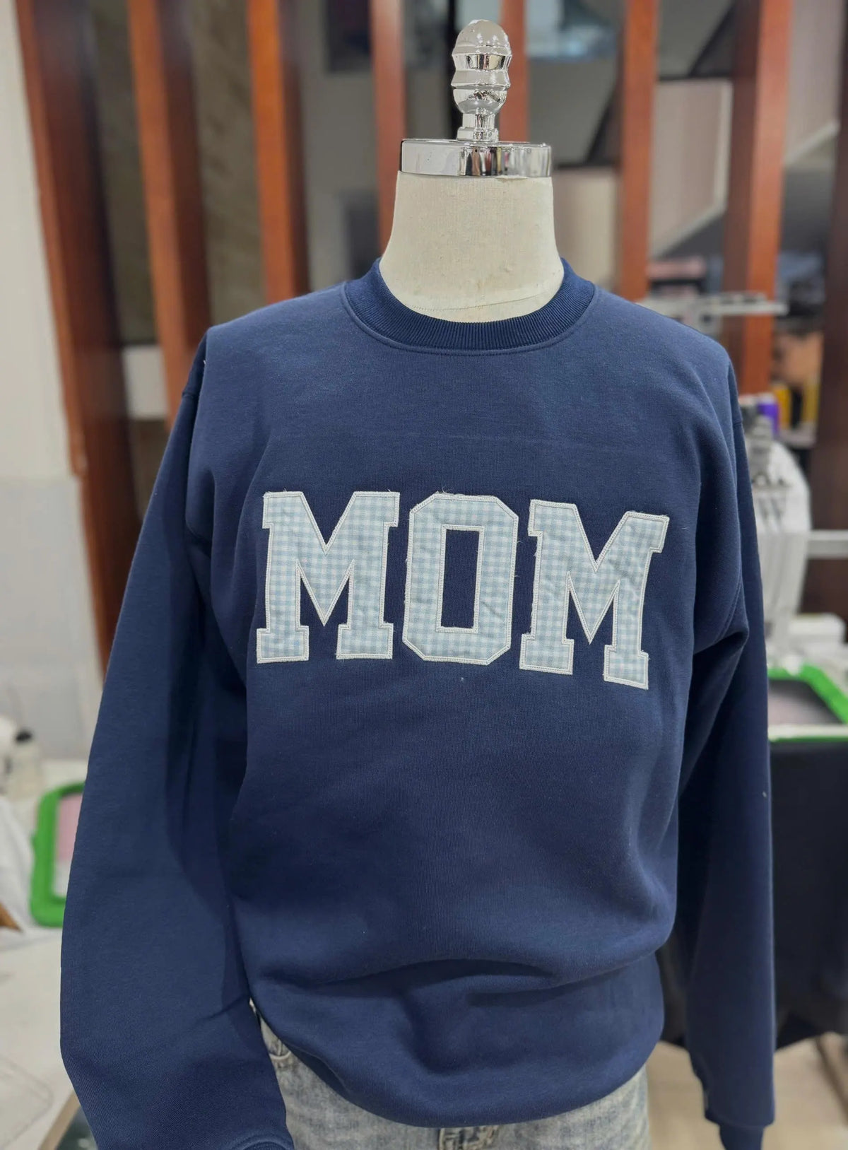 Custom Embroidered Mom Sweatshirt, Gingham Applique Crewneck, Personalized Mom Gift, Cozy Minimal Pullover, Mother’s Day Gift