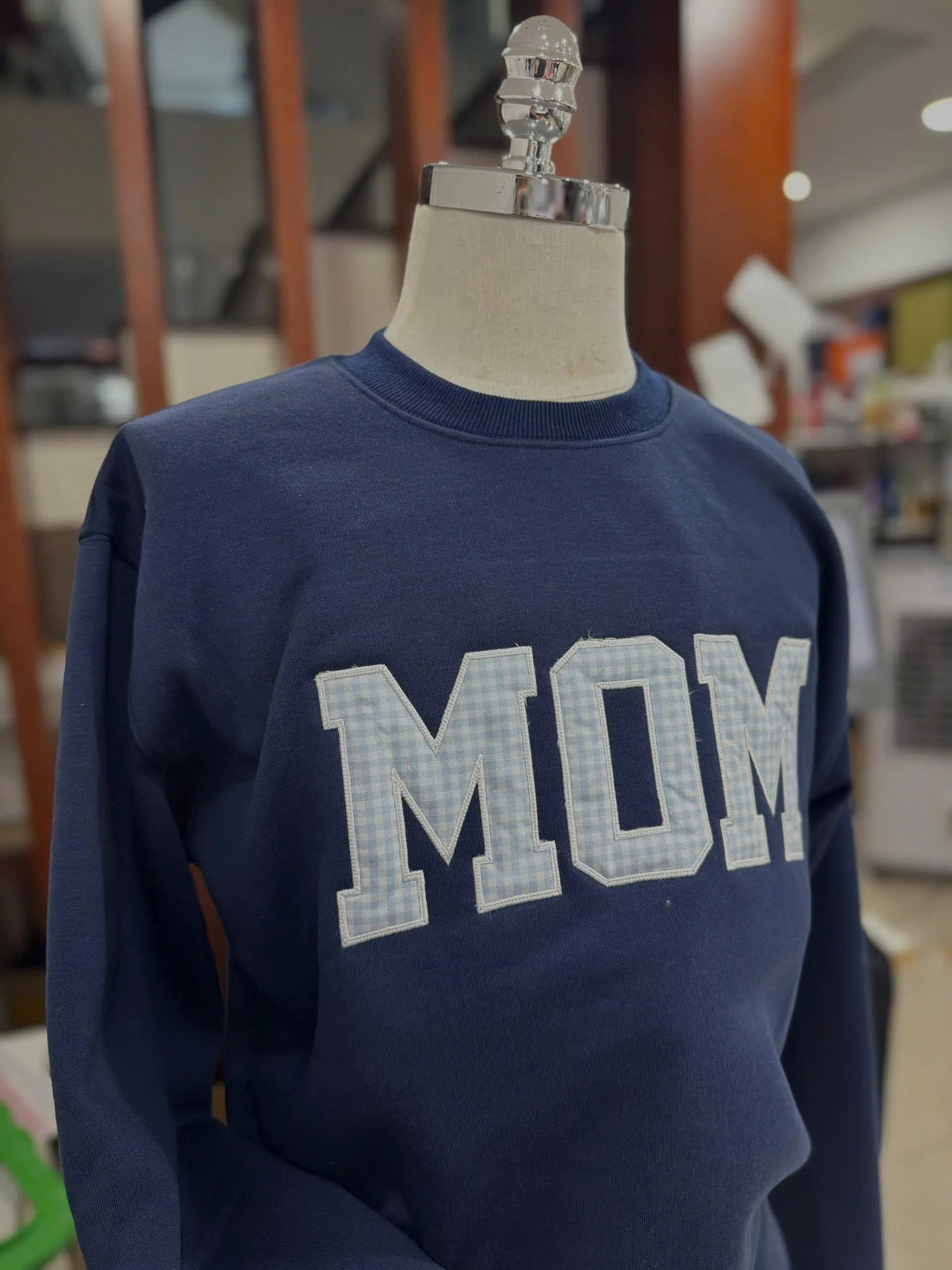 Custom Embroidered Mom Sweatshirt, Gingham Applique Crewneck, Personalized Mom Gift, Cozy Minimal Pullover, Mother’s Day Gift