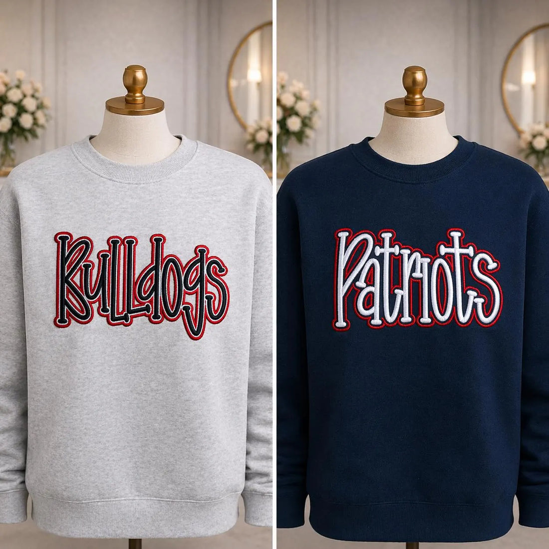 Custom Team Name Embroidered Sweatshirt, Script Chenille Crewneck, Sport Team Apparel, Personalized School Merch, Custom Mascot Shirt