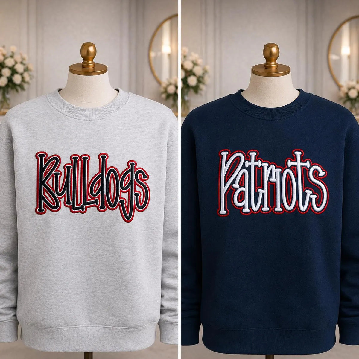 Custom Team Name Embroidered Sweatshirt, Script Chenille Crewneck, Sport Team Apparel, Personalized School Merch, Custom Mascot Shirt