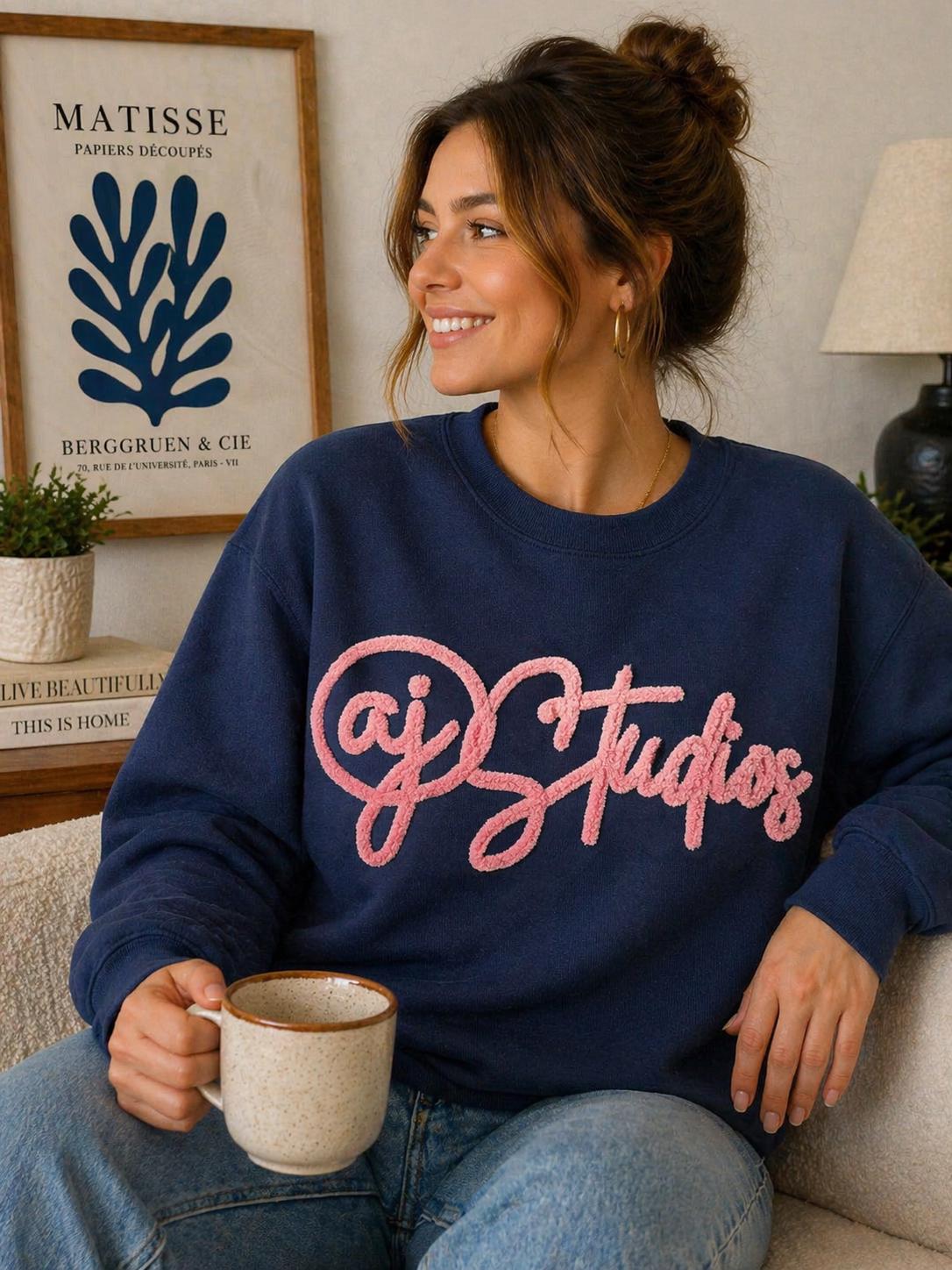 Custom Chenille Embroidered Sweatshirt, Script Name Crewneck, Greek Style Shirt, Personalized Sorority Sweatshirt,Cozy Trendy Merch Pullover
