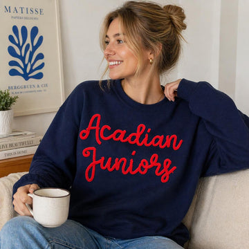 Personalized Chenille Embroidered Sweatshirt, Script Team Name Crewneck, Custom Group Shirt, Juniors Sweatshirt, School Spirit Merch Outfit