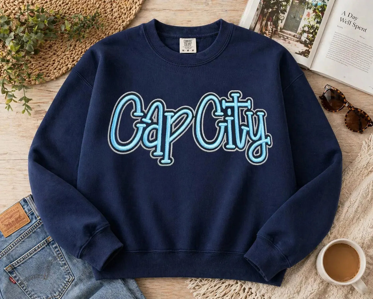 Personalized 3D Puff Embroidered Sweatshirt, Script Letter Crewneck, City Style Pullover, Custom Name Shirt, Trendy Merch Outfit