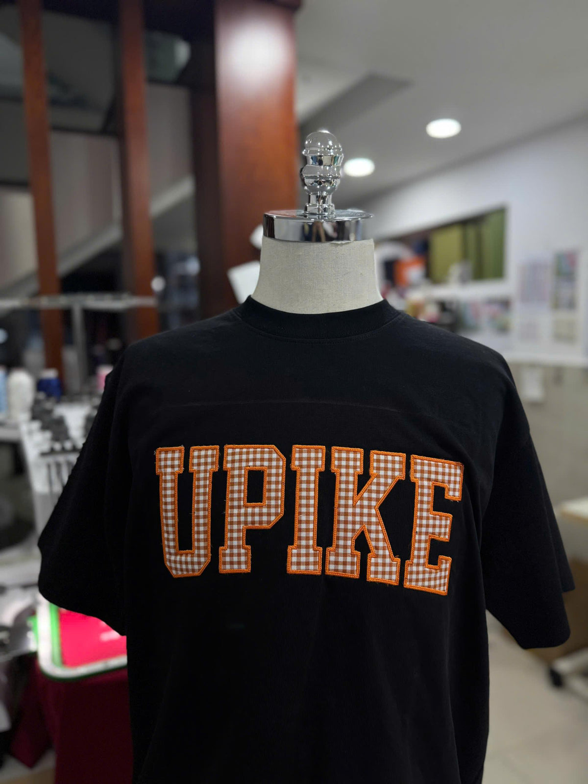 Custom Varsity Letter Embroidered T Shirt, Upike Gingham Applique Tee, Personalized Name Shirt, College Style Custom Initials Top