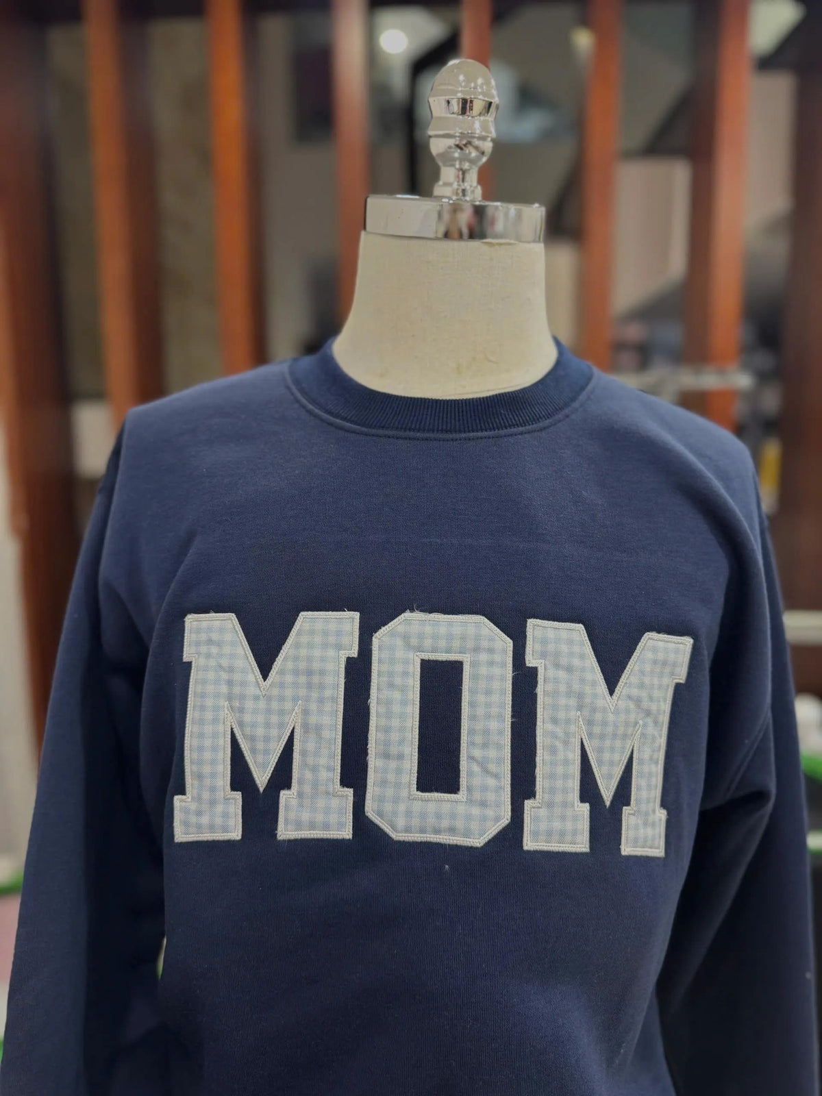 Custom Embroidered Mom Sweatshirt, Gingham Applique Crewneck, Personalized Mom Gift, Cozy Minimal Pullover, Mother’s Day Gift