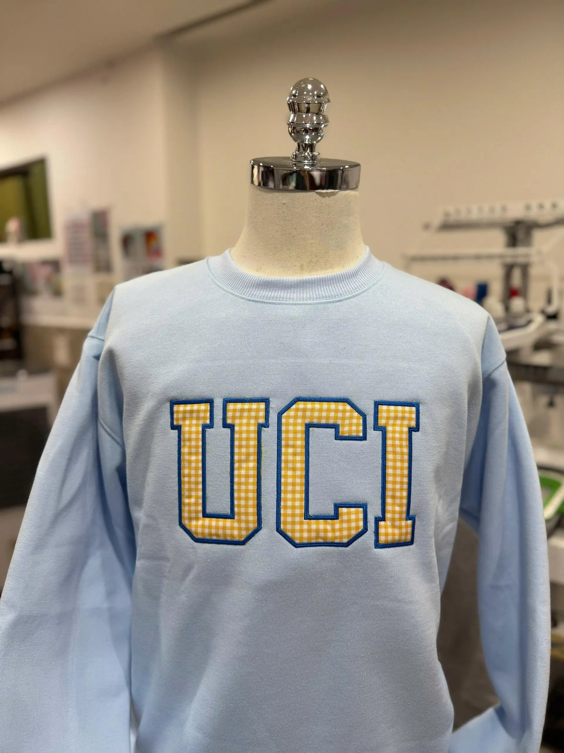 Custom Varsity Letter Embroidered Sweatshirt, Gingham Applique Crewneck, Personalized Initials Pullover, College Style Custom Merch Gift