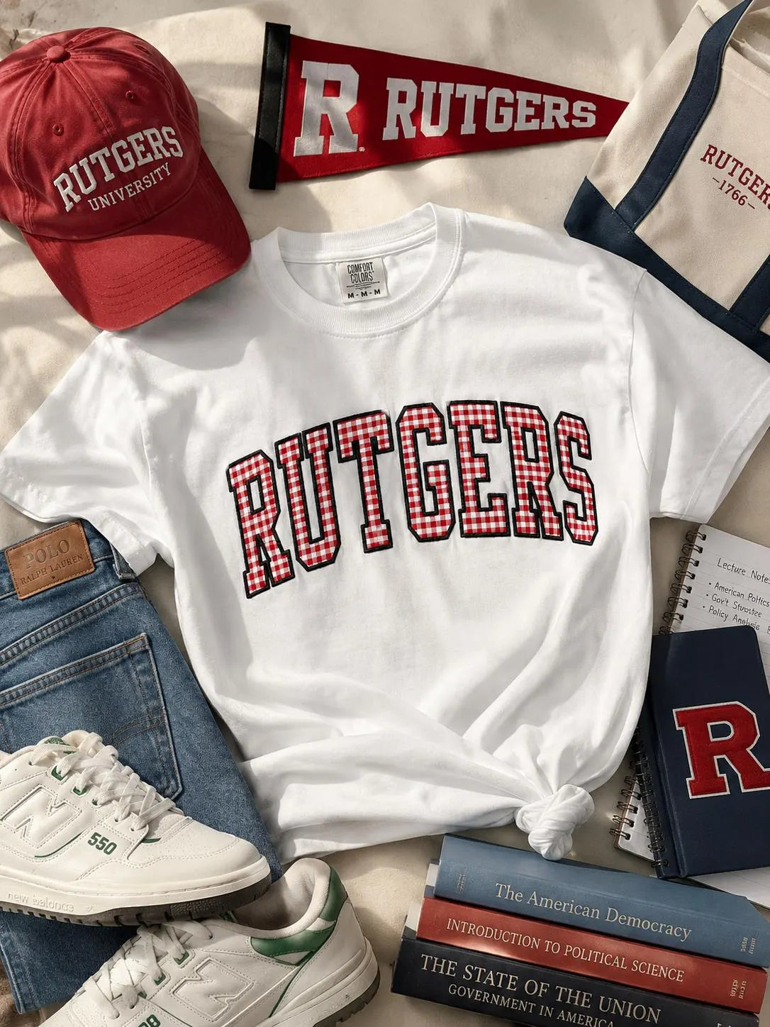 Custom Preppy Varsity Tee, Personalized Gingham Embroidered Shirt, Collegiate Style Graphic Top, Boutique Campus Fashion Gift Idea