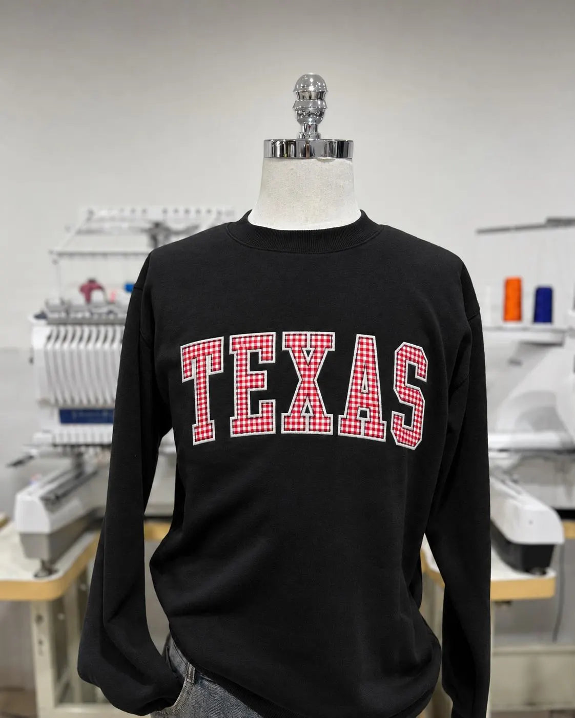 Custom Preppy Sweatshirt, Personalized Embroidered Varsity Crewneck, Gingham Collegiate Campus, Fashion Outfit Gift Style Cozy Apparel