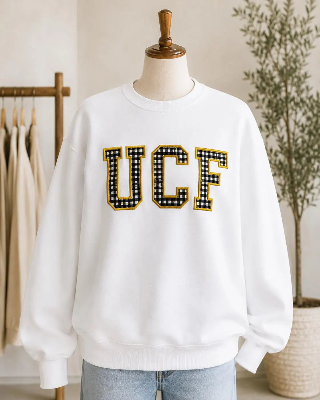 Custom Game Day Sweatshirt, Personalized Embroidered Varsity Crewneck, Buffalo Plaid Tailgate Outfit, School Spirit Gift, Team Apparel