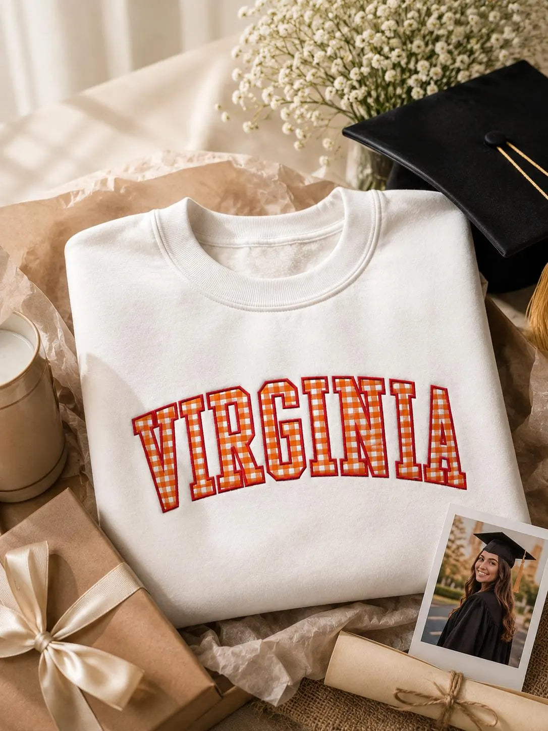 Personalized Graduation Sweatshirt, Custom Varsity Applique Crewneck, Embroidered Collegiate Merch Gift, Apparel for Women Cozy Preppy Style