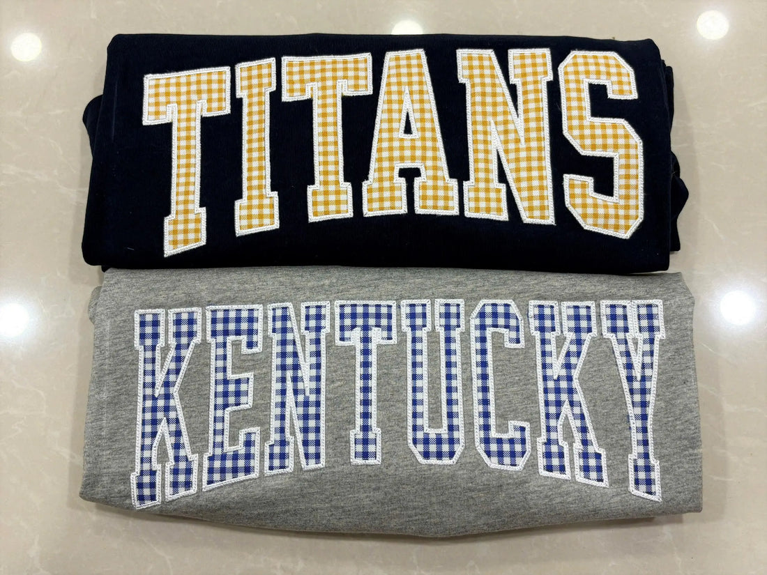 Custom Game Day T Shirt, Personalized Team Spirit Tee, Gingham Applique Varsity Shirt, Sports Mom Tailgate Gift