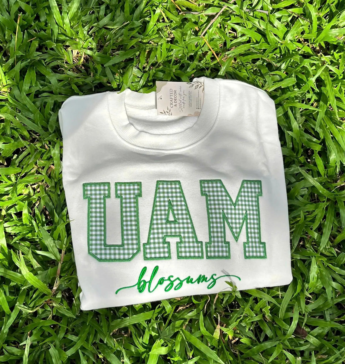Custom Gingham Applique Sweatshirt, Personalized School Color Crewneck, College Style Game Day Pullover, Student Gift