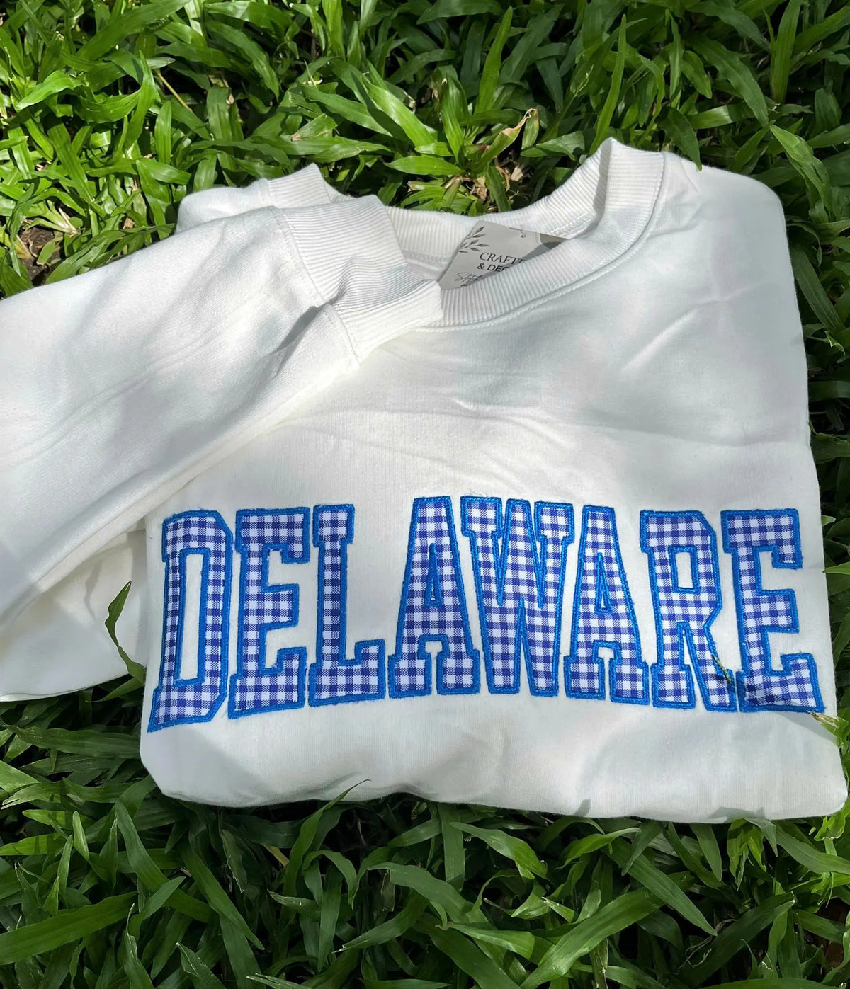 Custom Gingham Applique Sweatshirt, Personalized School Color Crewneck, College Style Game Day Pullover, Student Gift