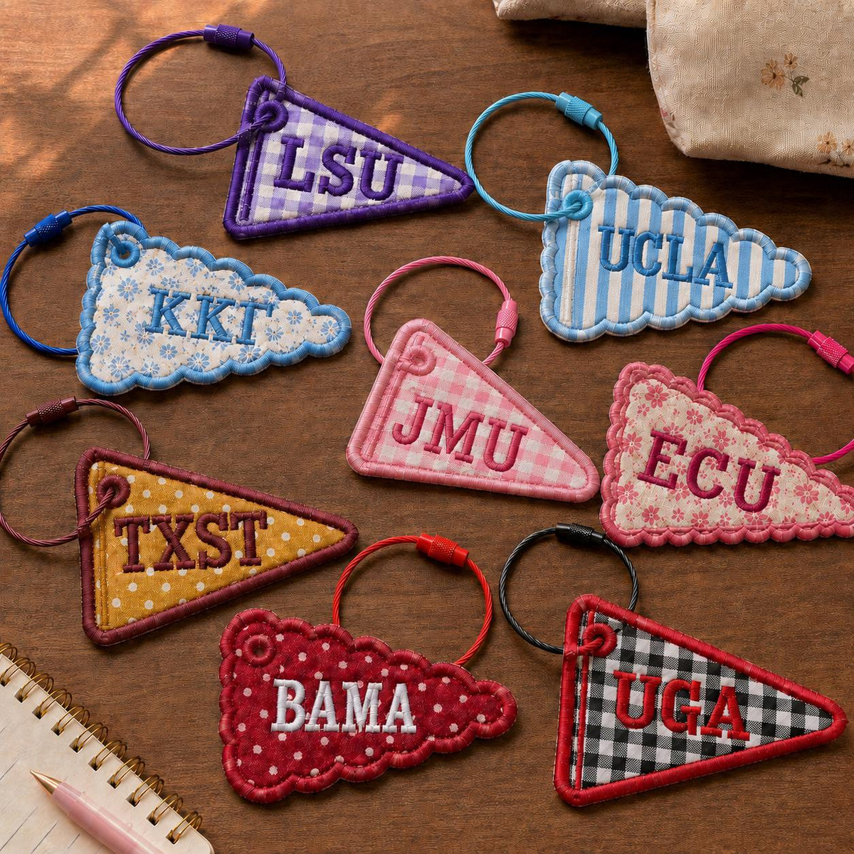 Personalized College Bag Charm, Custom Flag Bag Charm, Embroidered Backpack Charm, Sorority Style Tote Charm, Big Little Gift