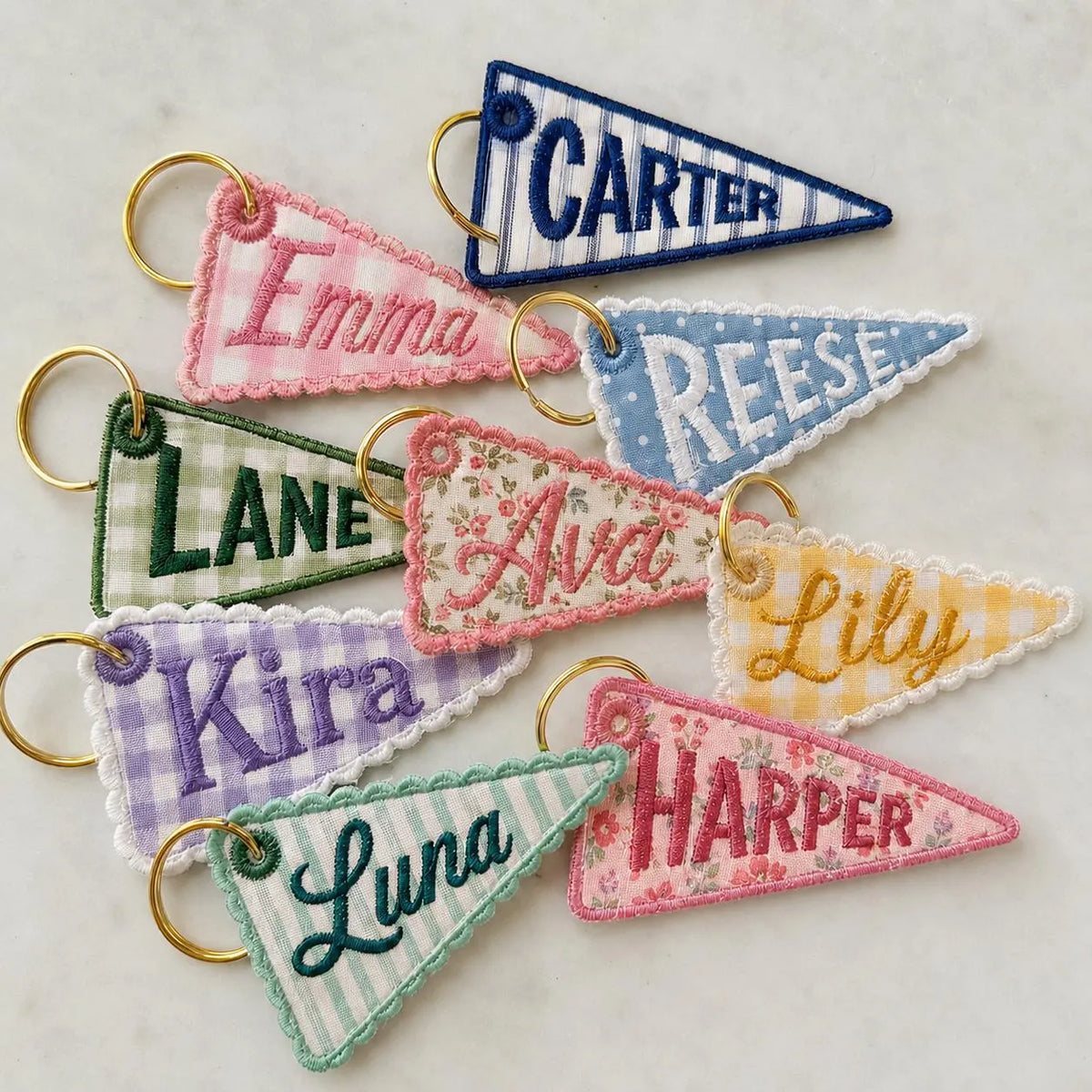 Custom Embroidered Pennant Flag Charm, Personalized Bag Tag, College Style Backpack Keychain, School Spirit Gift