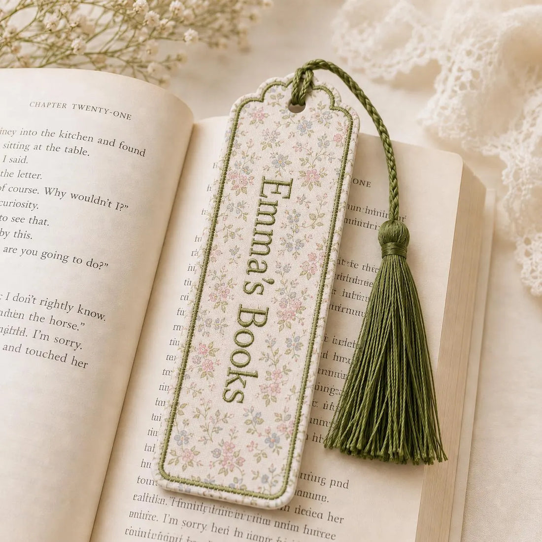 Personalized Embroidered Bookmark, Custom Fabric Bookmark With Tassel, Book Lover Gift, Teacher Gift, Floral Reading Gift