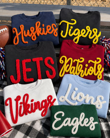 Custom Chenille Game Day Sweatshirt, Womens Football Stadium Outfit, Personalized Team Color Crewneck, Tailgate Pullover Gift