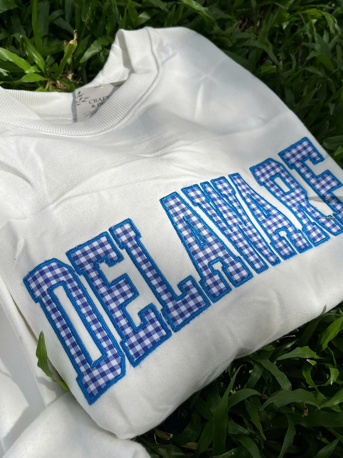 Custom Gingham Applique Sweatshirt, Personalized School Color Crewneck, College Style Game Day Pullover, Student Gift