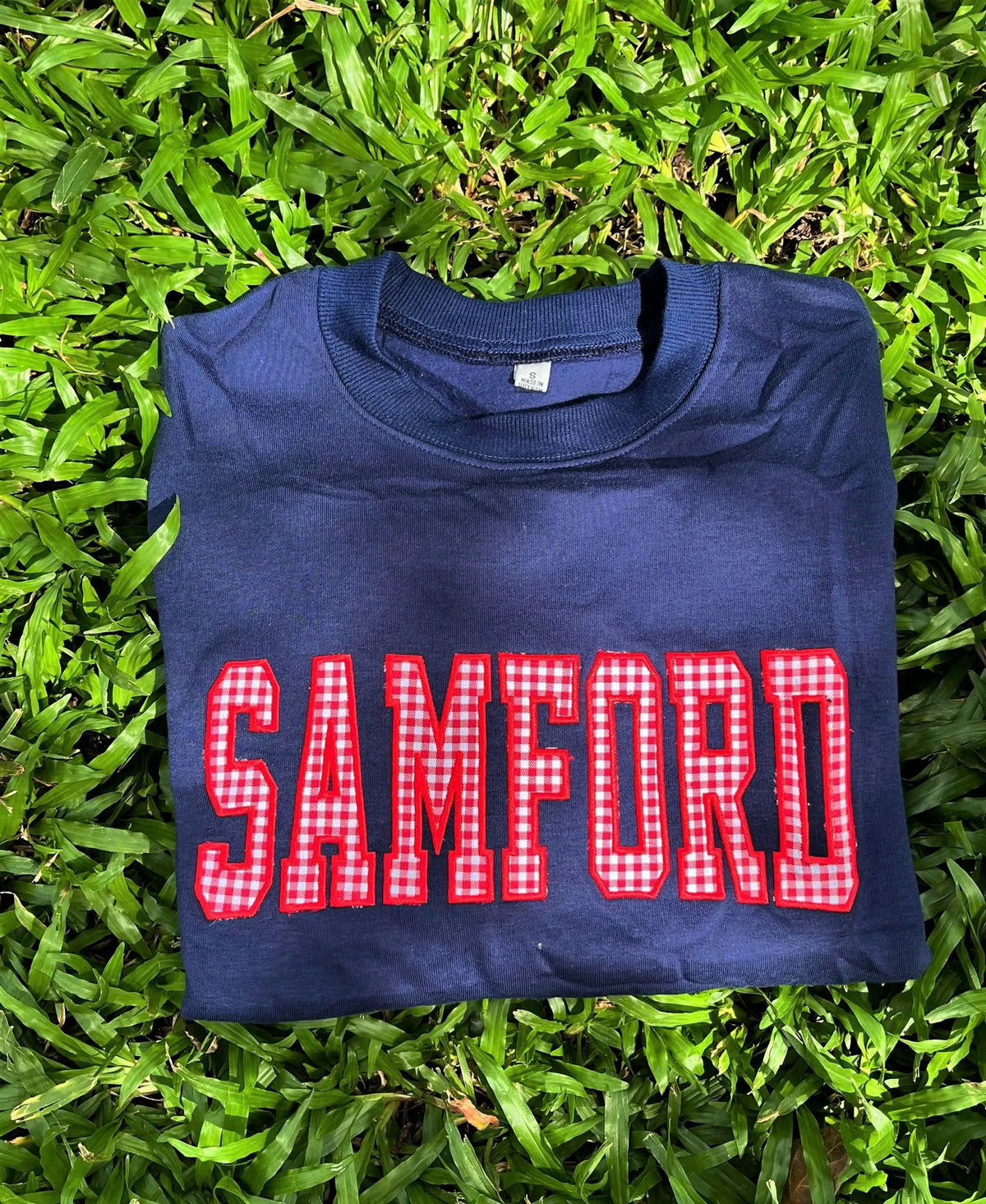 Custom Gingham Applique Sweatshirt, Personalized School Color Crewneck, College Style Game Day Pullover, Student Gift
