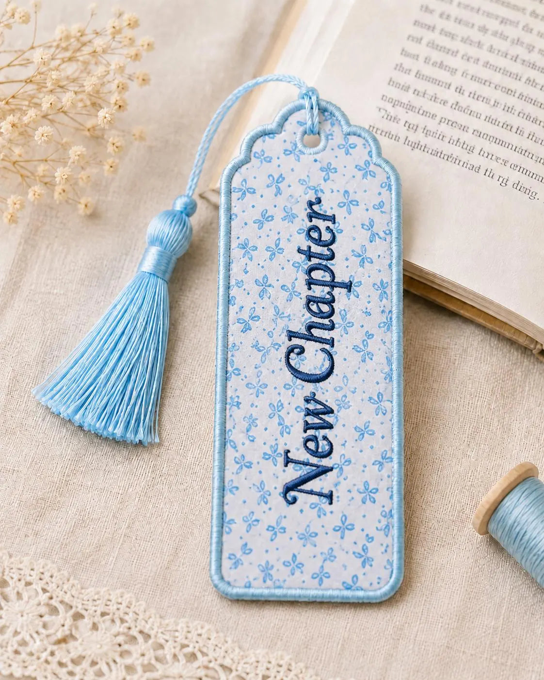 Custom Floral Fabric Bookmark with Tassel, Embroidered Name Page Marker, Handmade Reader Keepsake for Book Club Gift