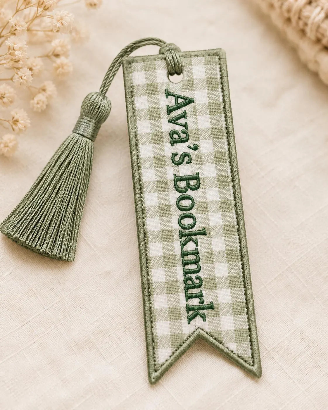 Custom Floral Fabric Bookmark with Tassel, Embroidered Name Page Marker, Handmade Reader Keepsake for Book Club Gift