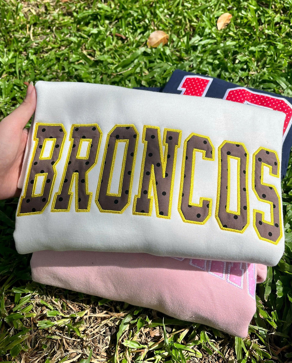 Personalized Varsity Shirt or Sweatshirt, Custom Gingham Polka Dot Applique Top, School Spirit Tee, Mascot Gift