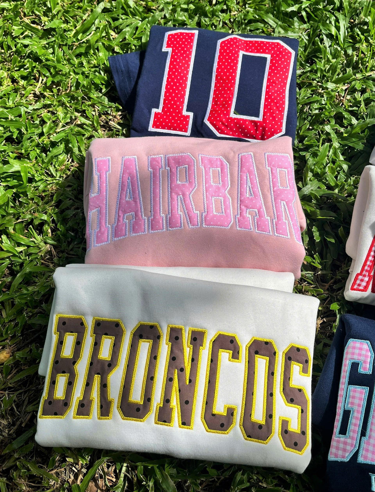 Personalized Varsity Shirt or Sweatshirt, Custom Gingham Polka Dot Applique Top, School Spirit Tee, Mascot Gift