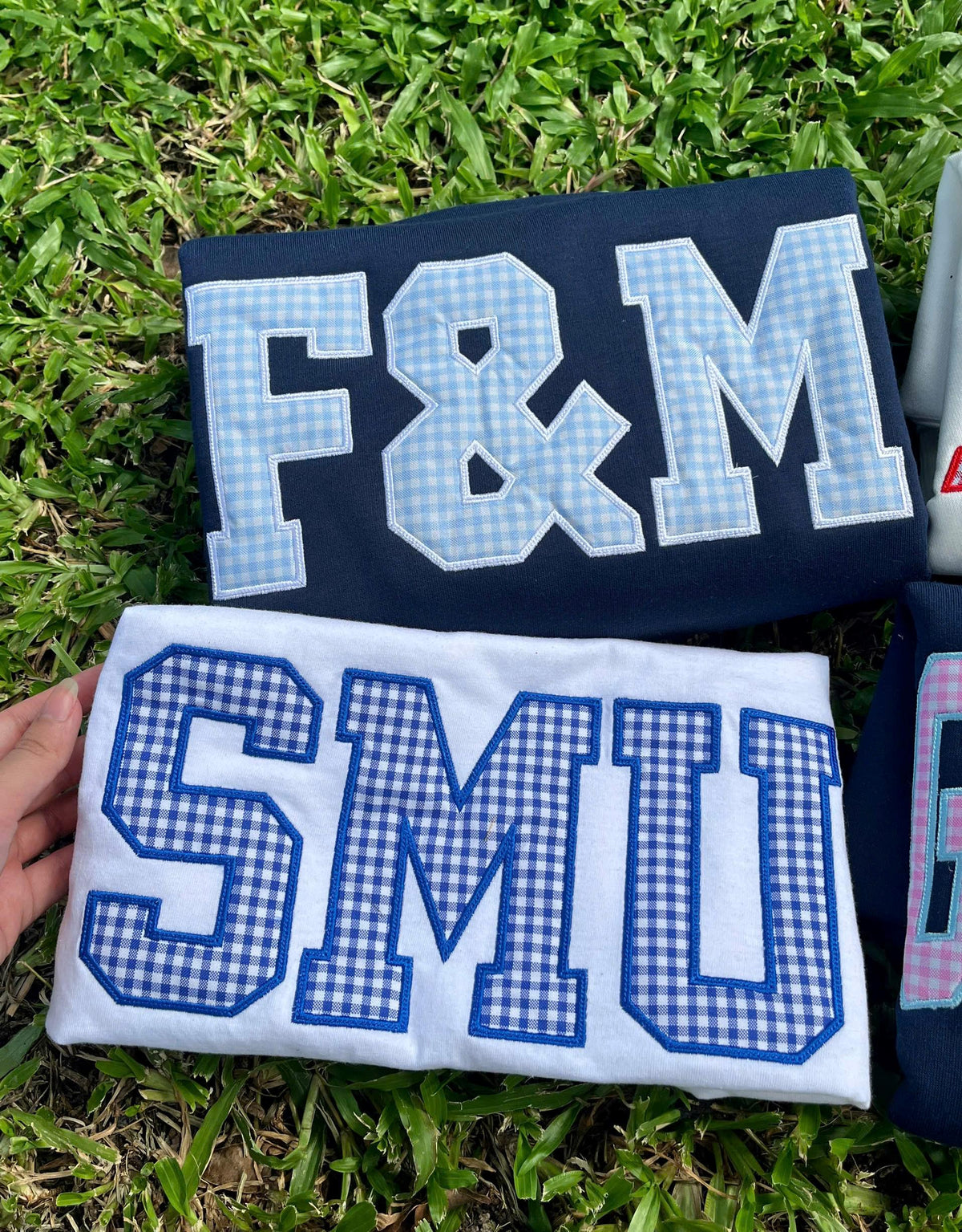 Personalized Varsity Shirt or Sweatshirt, Custom Gingham Polka Dot Applique Top, School Spirit Tee, Mascot Gift