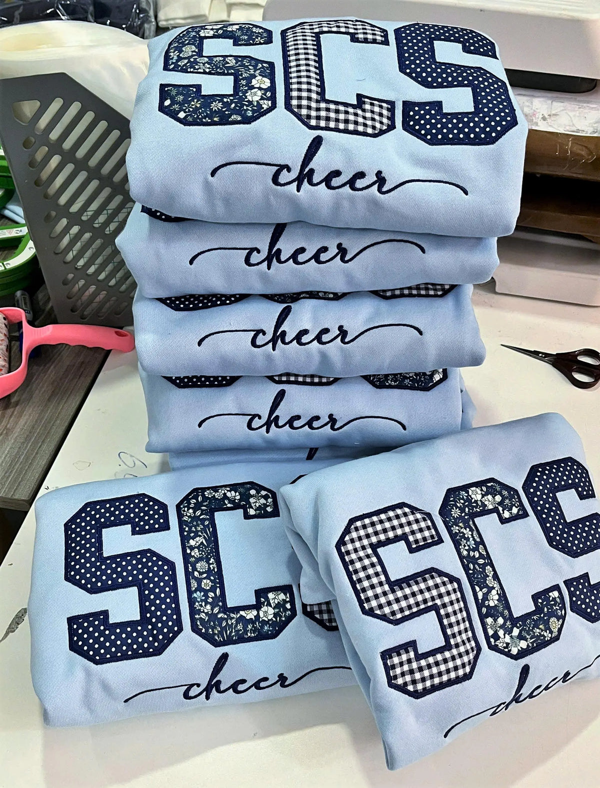 Custom Patchwork School Sweatshirt, Embroidered Applique Crewneck, Personalized Cheer Music Club Shirt, Mascot Pullover Gift