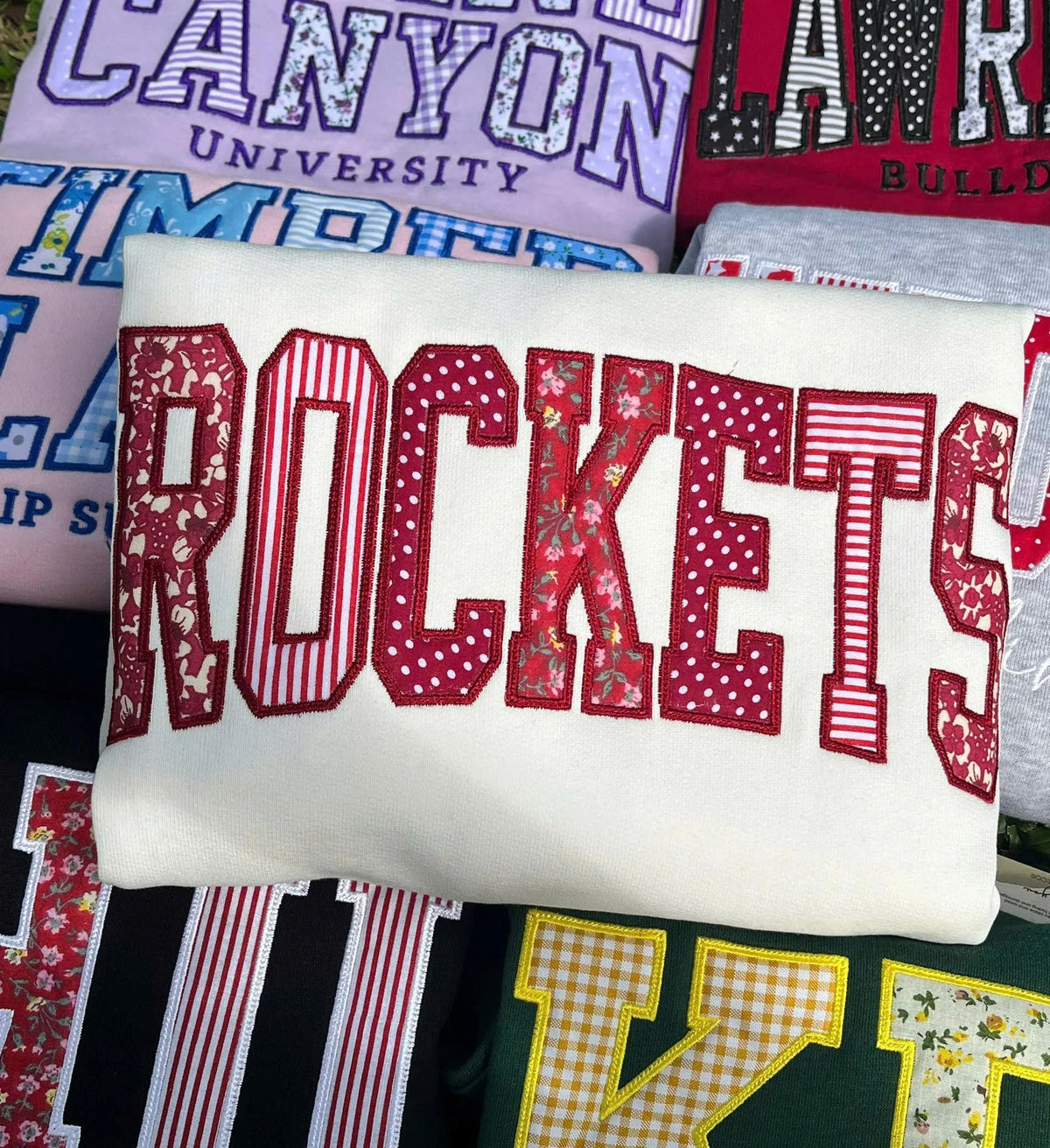 Personalized Varsity Shirt or Sweatshirt, Custom Patchwork Applique Top, Embroidered Team Name Club Sorority Gift