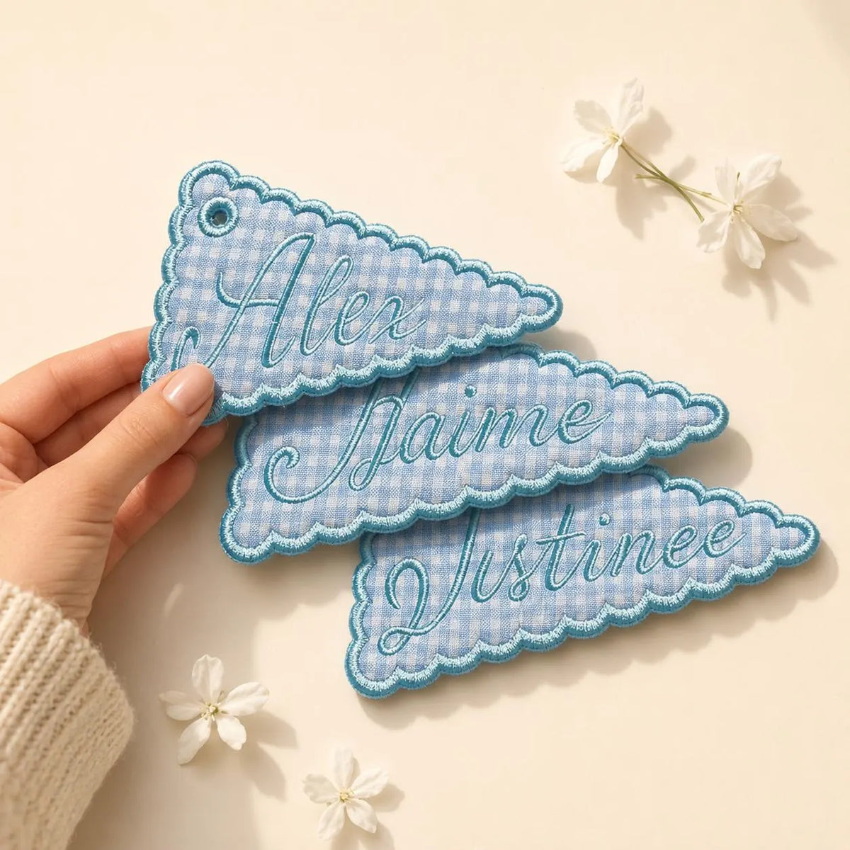 Personalized Pennant Bag Charm, Custom Embroidered Name Tag, Gingham Backpack Keychain, Coquette Preppy Purse Charm Gift
