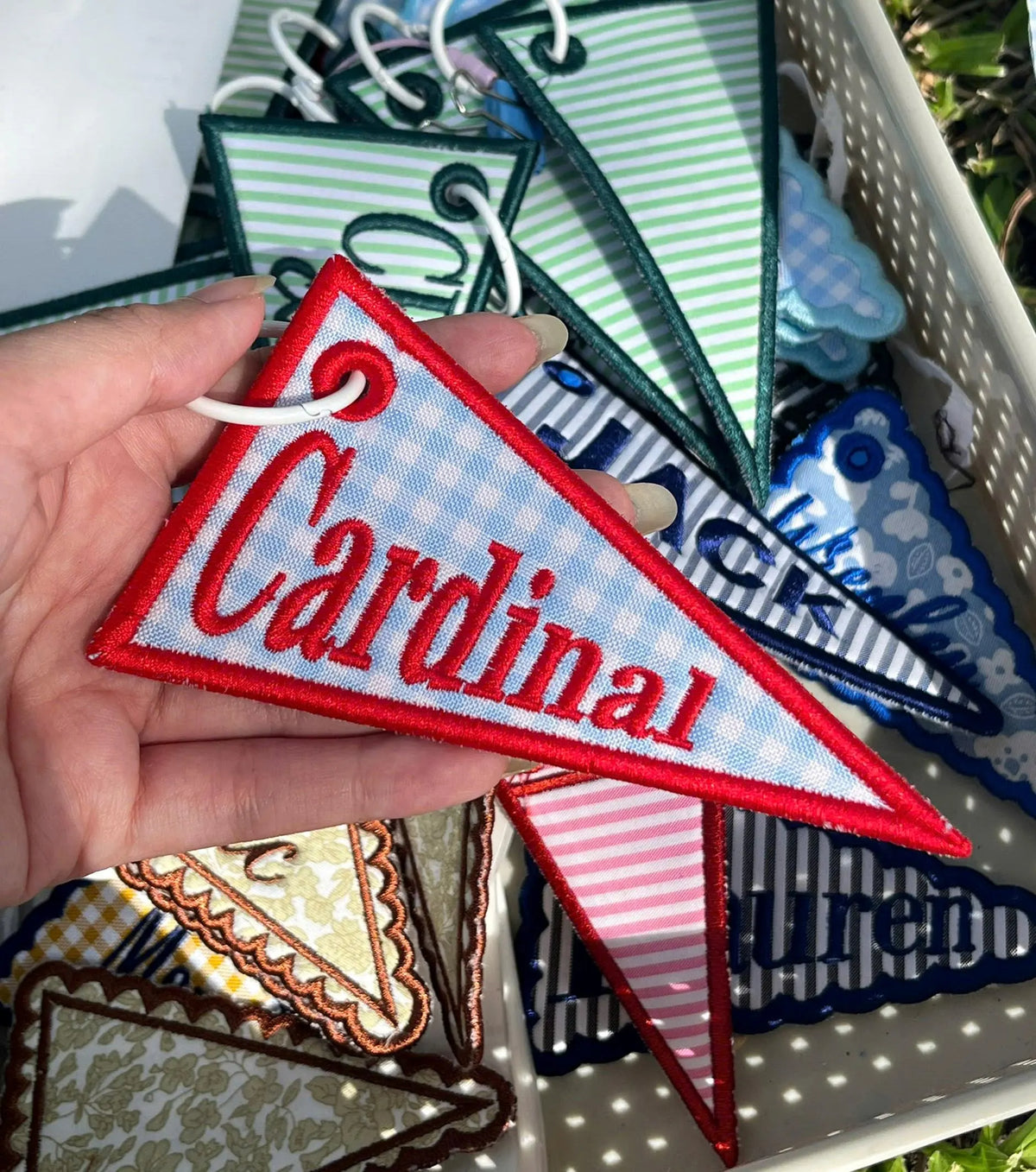 Custom Embroidered Pennant Flag Keychain, Personalized School Spirit Bag Tag, Game Day Backpack Charm, Team Name Gift, Spirit Merch Gift