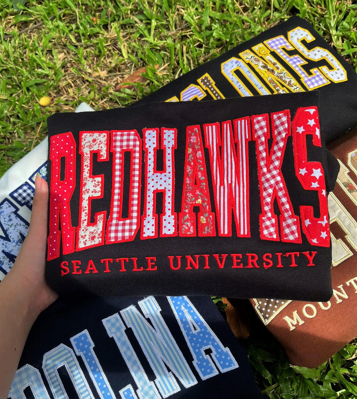 Custom Collegiate Sweatshirt, Personalized Varsity Crewneck, Patchwork Applique Pullover, Campus Style Gift, Alumni Spirit Top