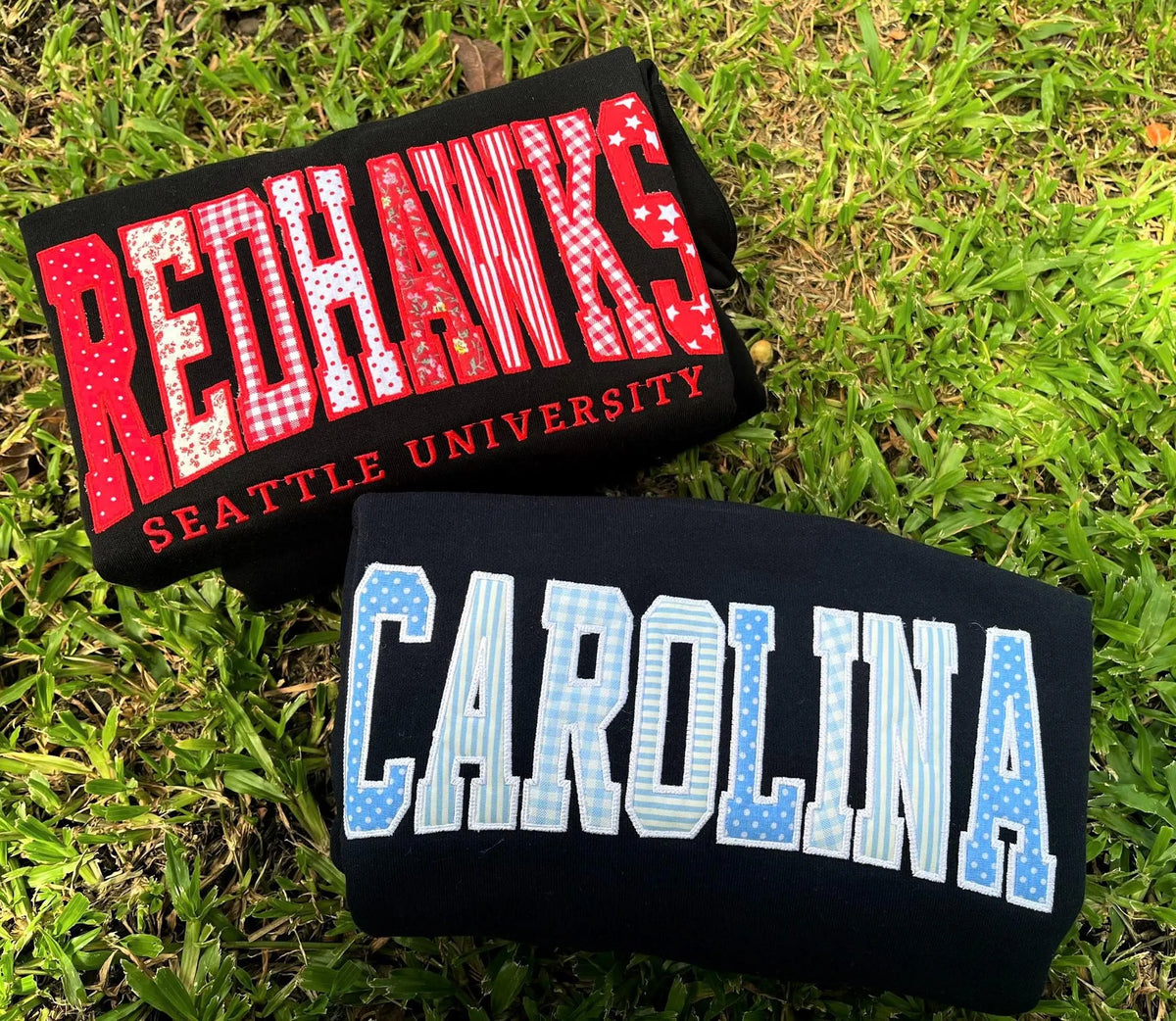 Custom Collegiate Sweatshirt, Personalized Varsity Crewneck, Patchwork Applique Pullover, Campus Style Gift, Alumni Spirit Top