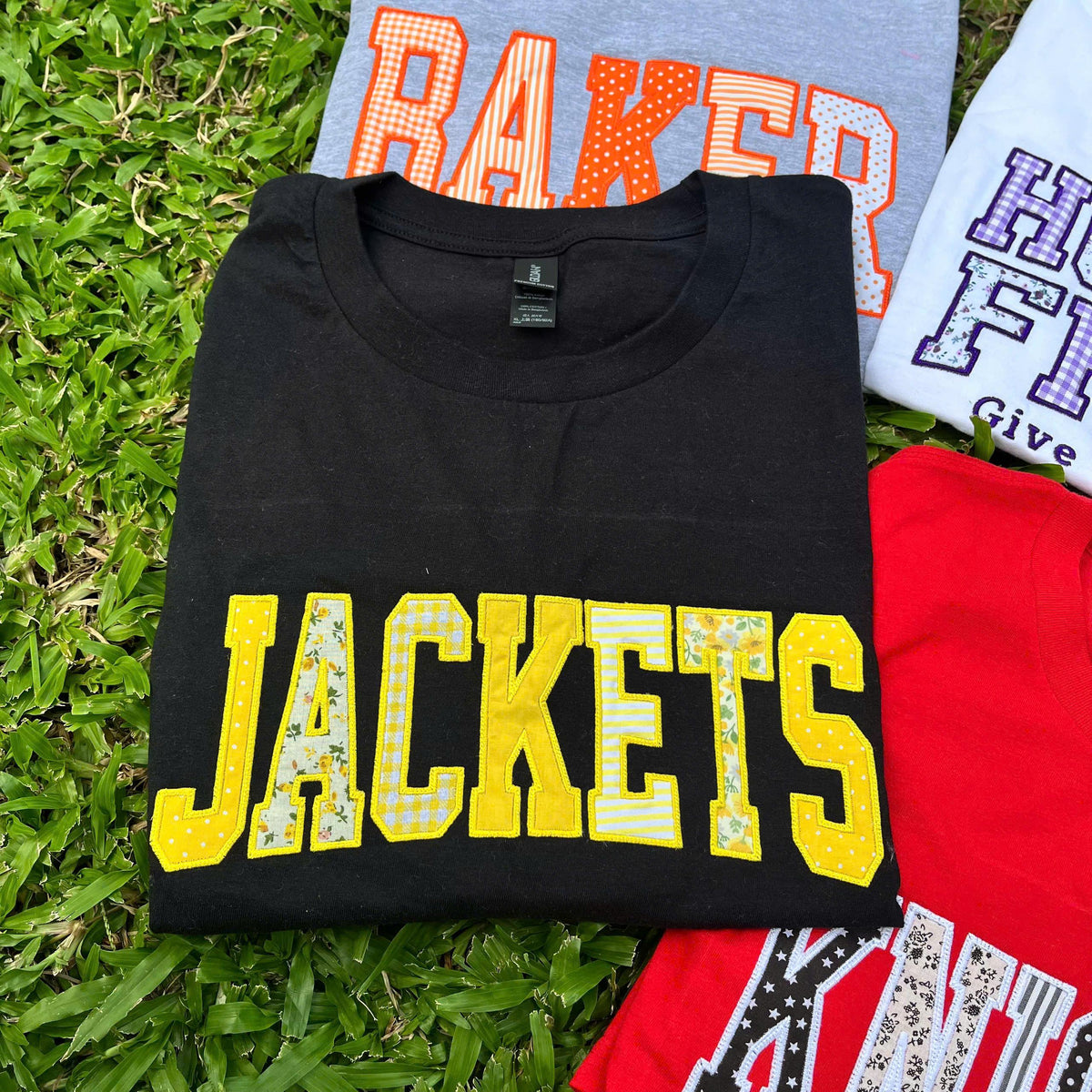 Custom Team T Shirt, Personalized Mascot Tee, Patchwork Applique Game Day Shirt, School Spirit Top, Cheer Squad Gift