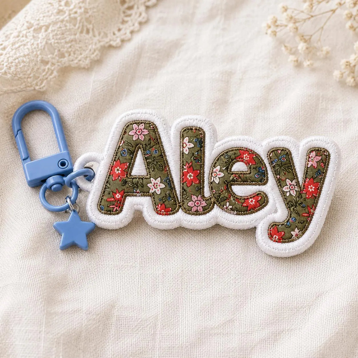 Personalized Embroidered Name Keychain, Custom Fabric Applique Bag Charm, Backpack Tag for Tote, Lunchbox or School Bag